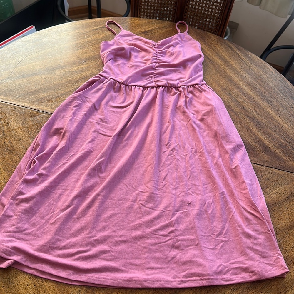 Spaghetti strap dusty rose pink colored sundress with pockets NWzt  sz L nice